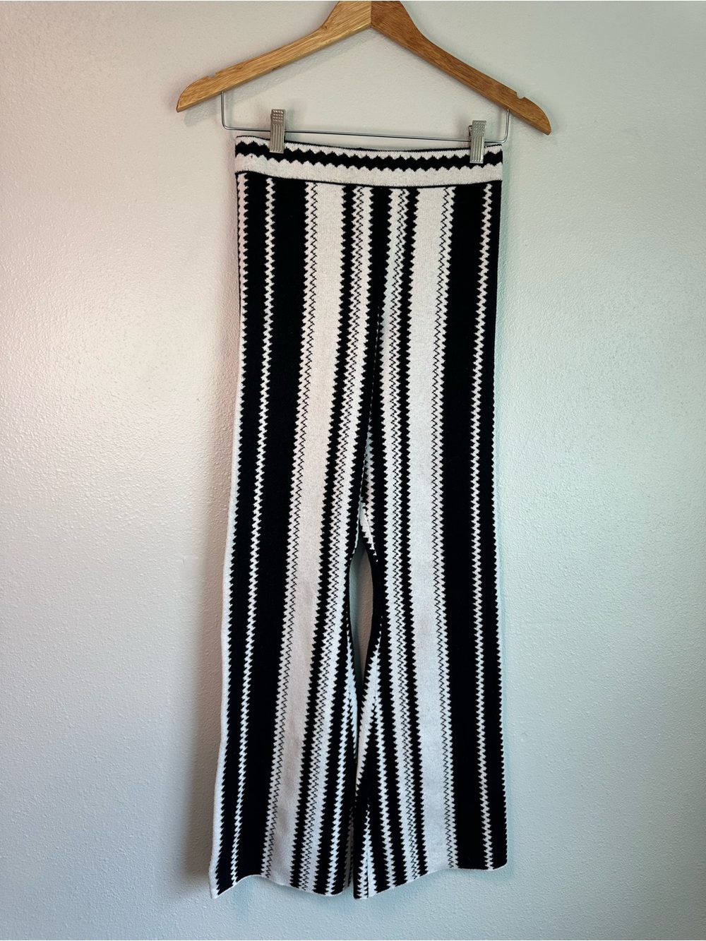 Cider pants black and white striped chevron knit wide-leg high rise NWOT